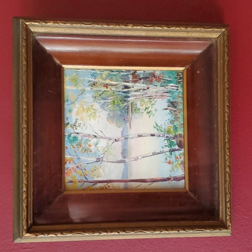 Signed R.G. Harris Oil Painting "Lake Birches"